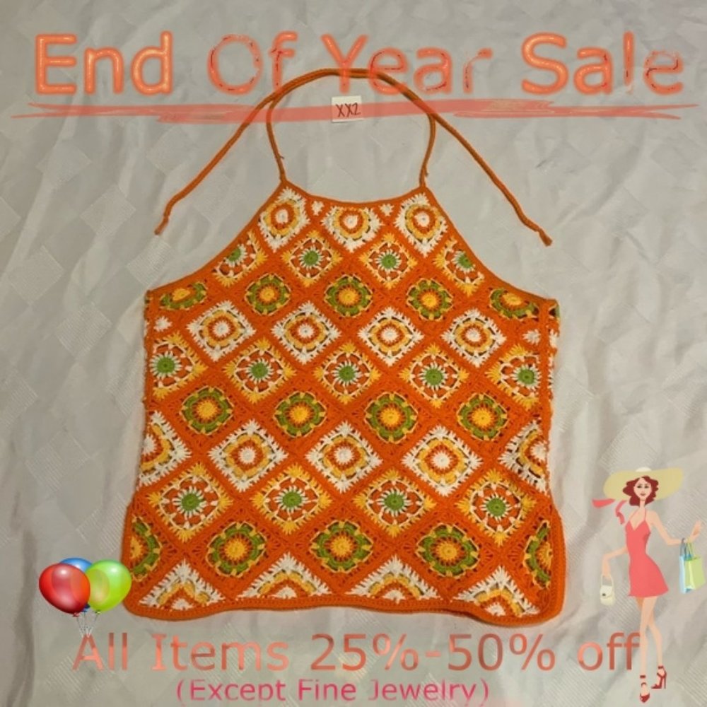 EUC-Neiman Marcus orange crocheted halter top